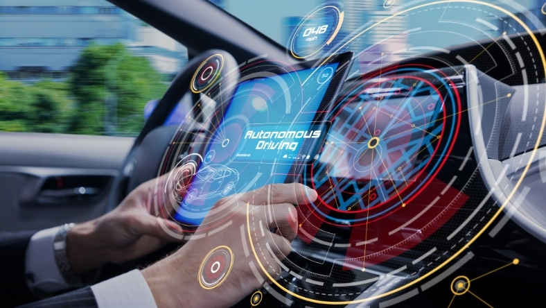 Digital vehicle dashboard illustrating software-defined and autonomous driving systems